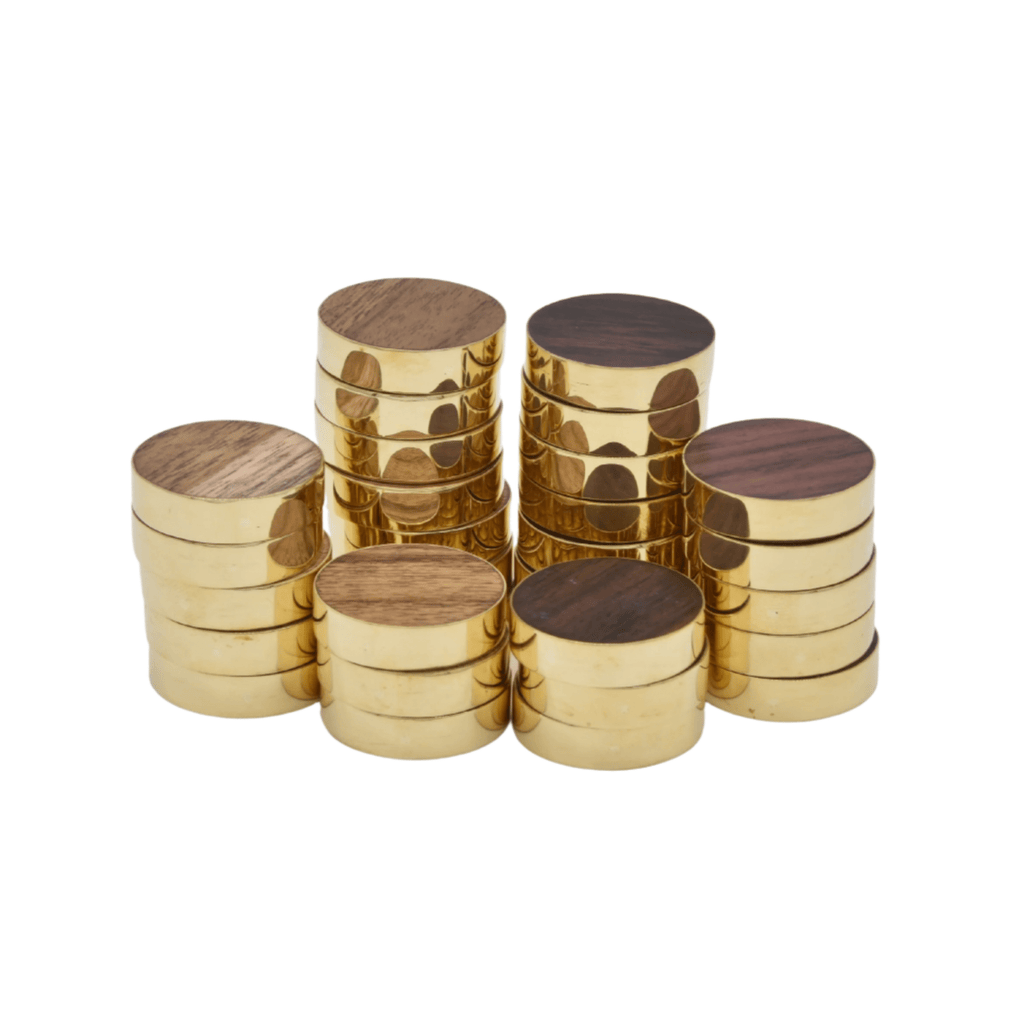 TAUPE WITH WOOD BRASS RINGED CHECKERS