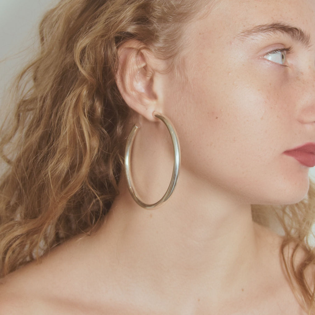 EALGA | SILVER HOOP EARRINGS 7 CM