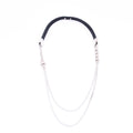 A black leather necklace with silver chain and a lobster clasp.